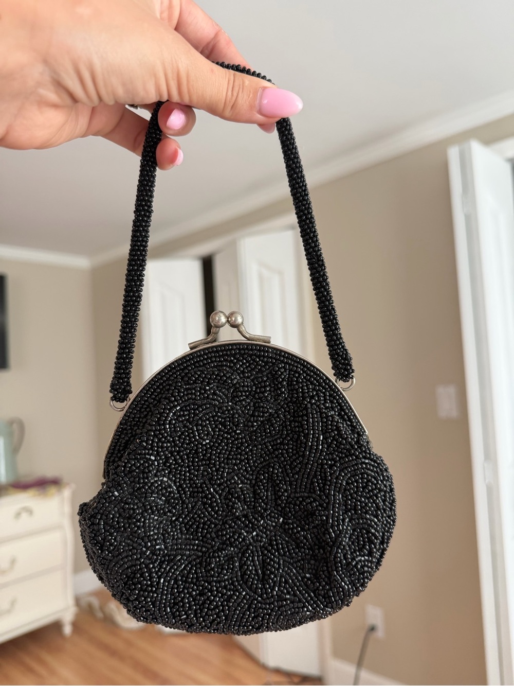 Gorgeous Black Beaded Evening Clutch Shoulder Bag